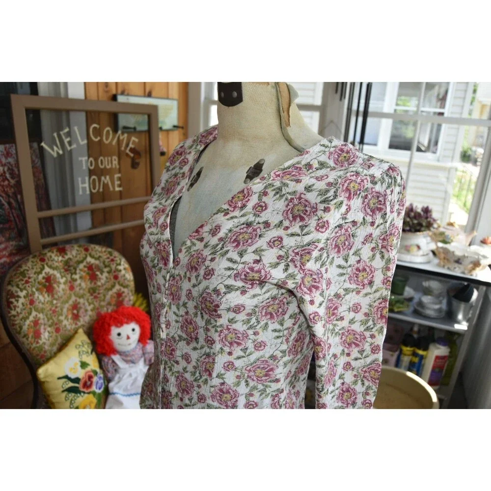 Vintage 80s Karin Stevens Floral Dress Asymmetrical Ruffle Hem Cottagecore Small